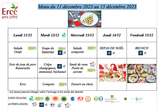 menu semaine 50 2023